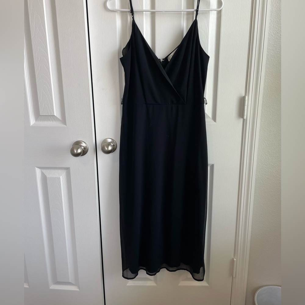 Black ALine chiffon overlaid dress. Size Medium